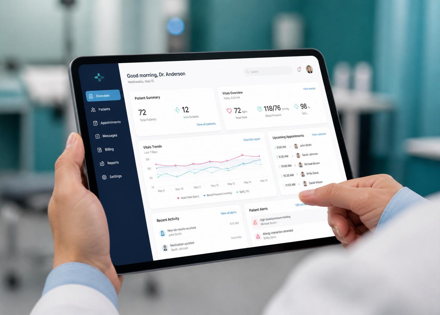 Clinician reviewing patient vitals on the Opcure dashboard
